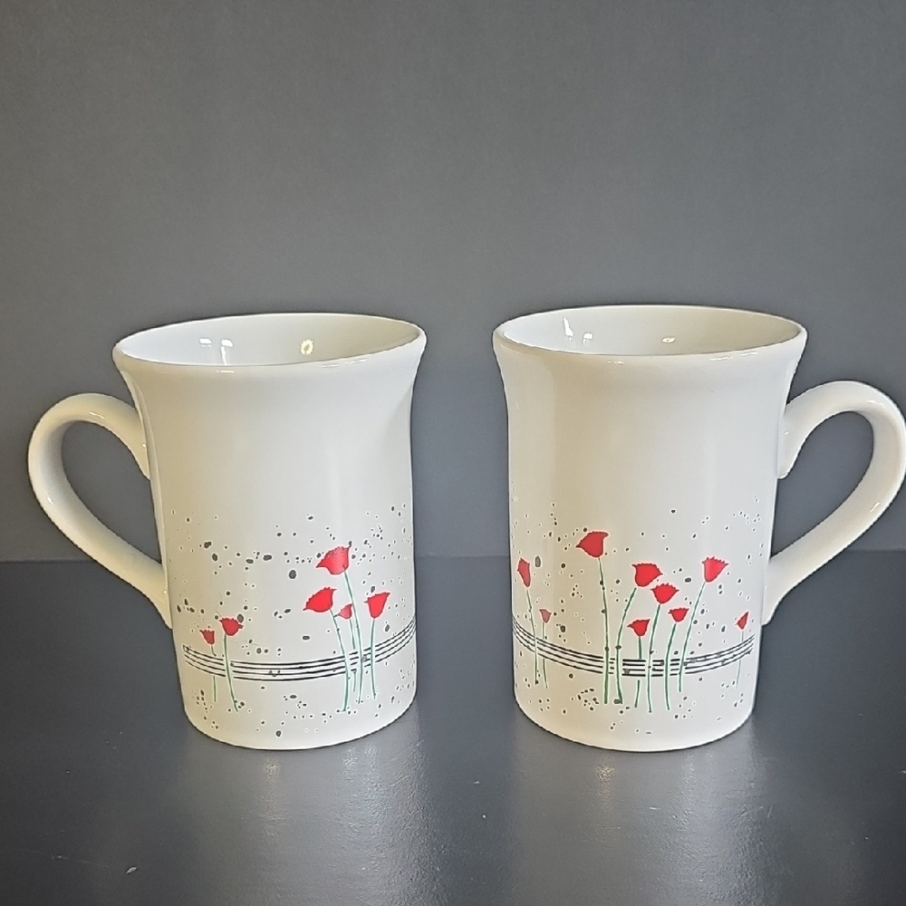 Elegant White and Red Heart Mugs for Dining